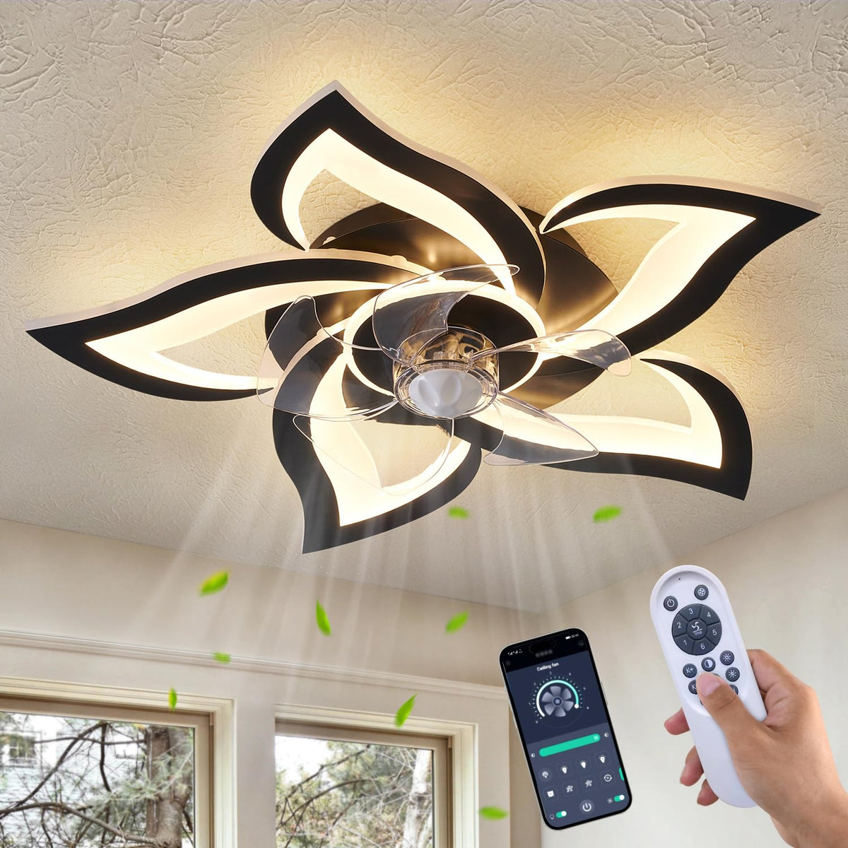 Dalouguan ceiling fan remote control enables easy operation from anywhere in the room.
