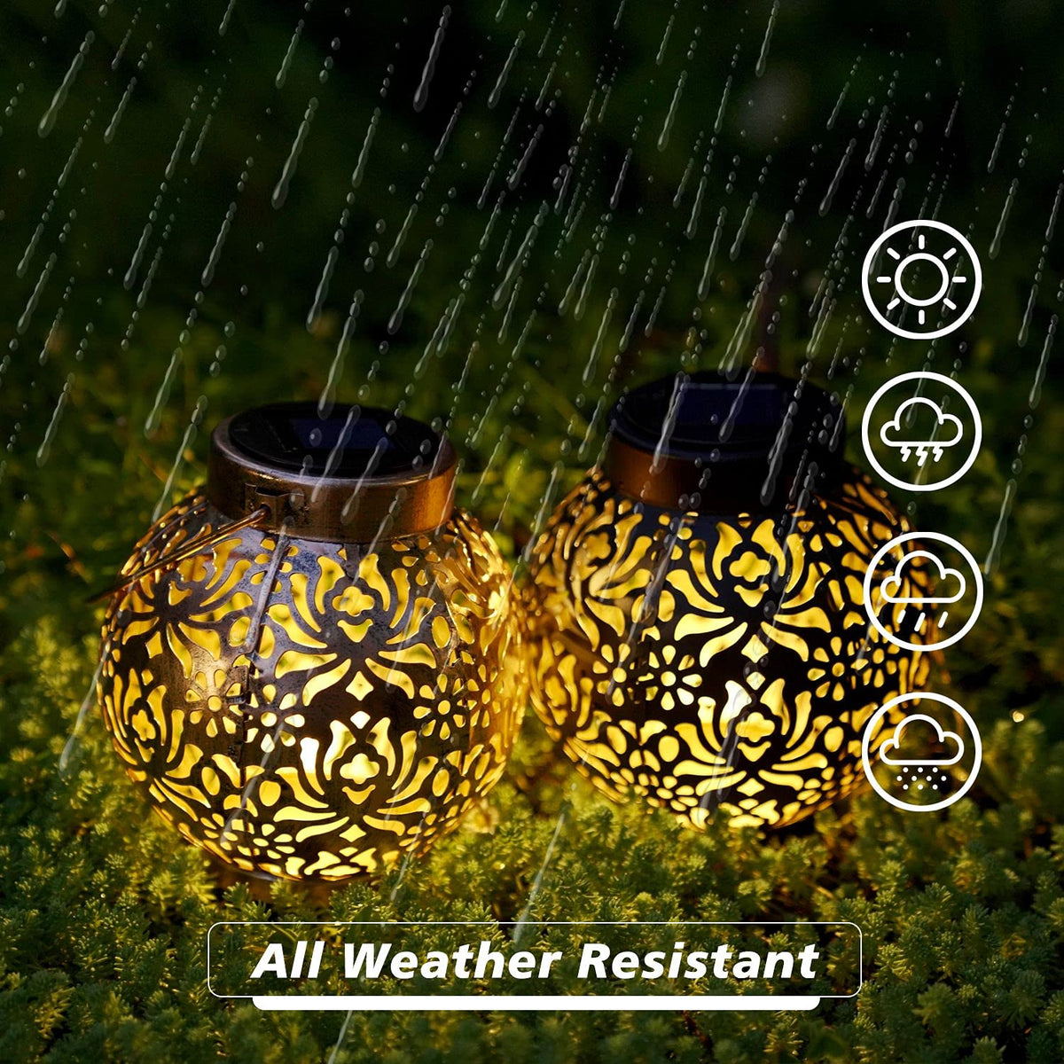 Damayca bronze lantern with flower design creating dramatic shadows outdoors