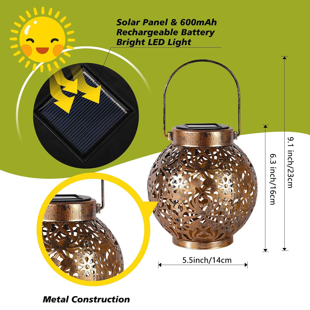 Damayca bronze lantern glowing at dusk on an outdoor table