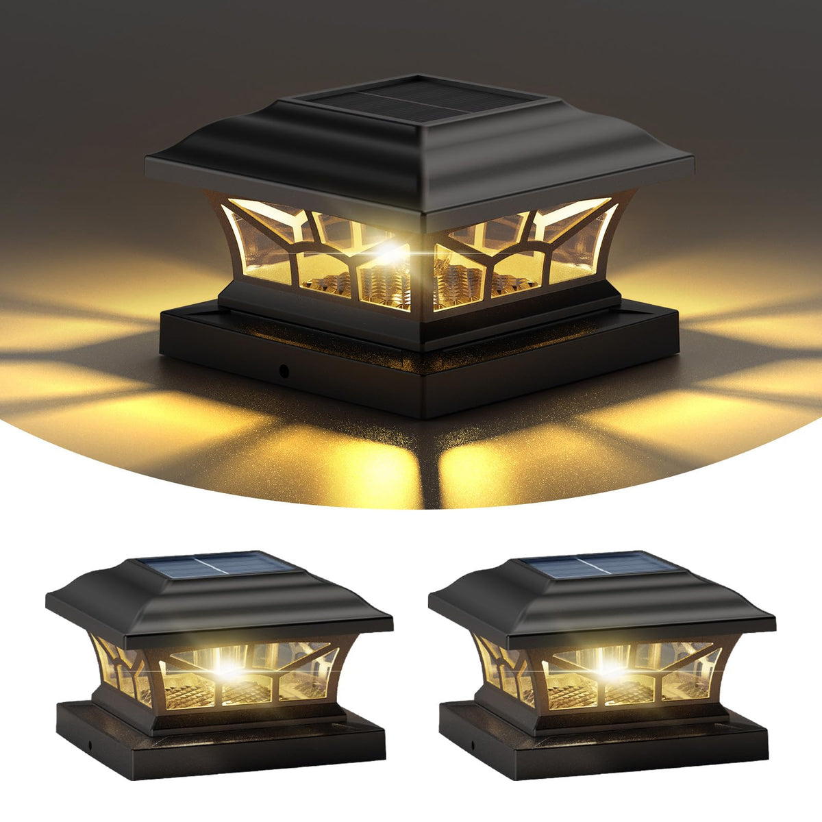 DAMAYCA solar post cap light on a 4x4 wood post for warm ambience.