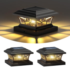DAMAYCA solar post cap light on a 4x4 wood post for warm ambience.