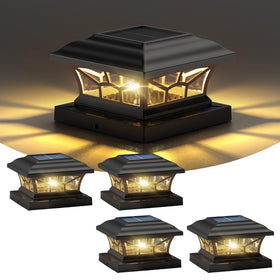 DAMAYCA solar post cap light with warm white glow on a post for evening ambiance.