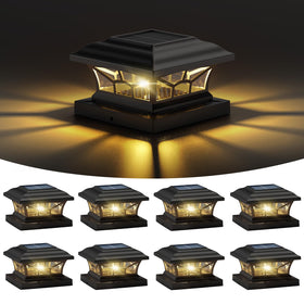 DAMAYCA solar post cap lights eight-pack glow along a deck railing for extended evenings