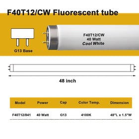 Dameiol 40W fluorescent tube in 48in length for bright, energy-efficient lighting.