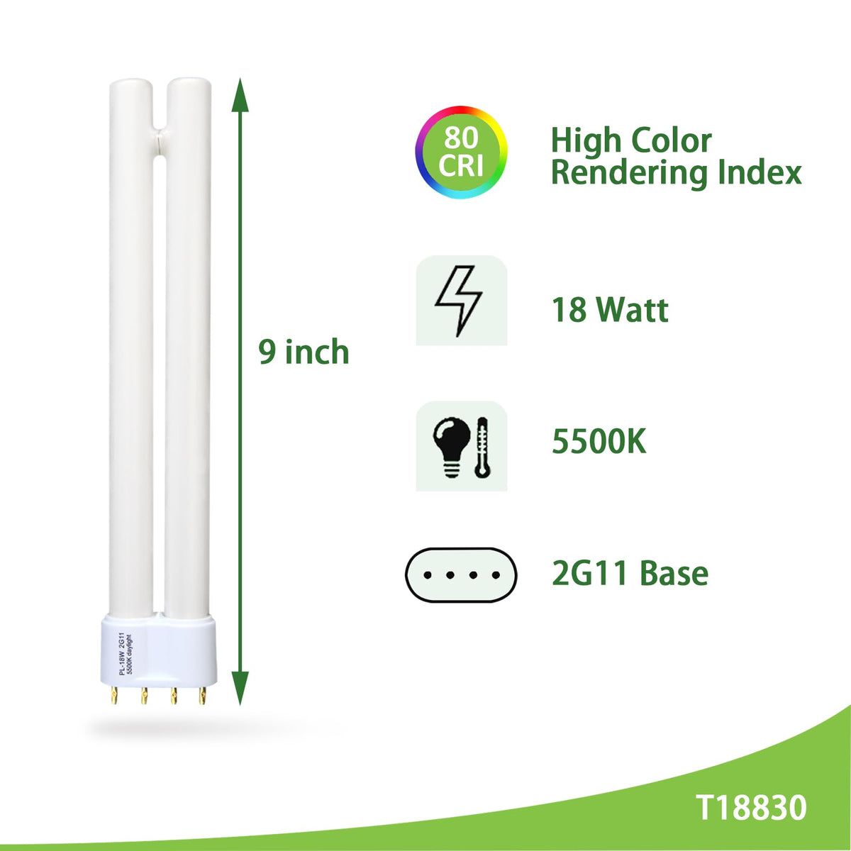 PL18-B-FFP bulbs exposed with 2G11 base for easy installation