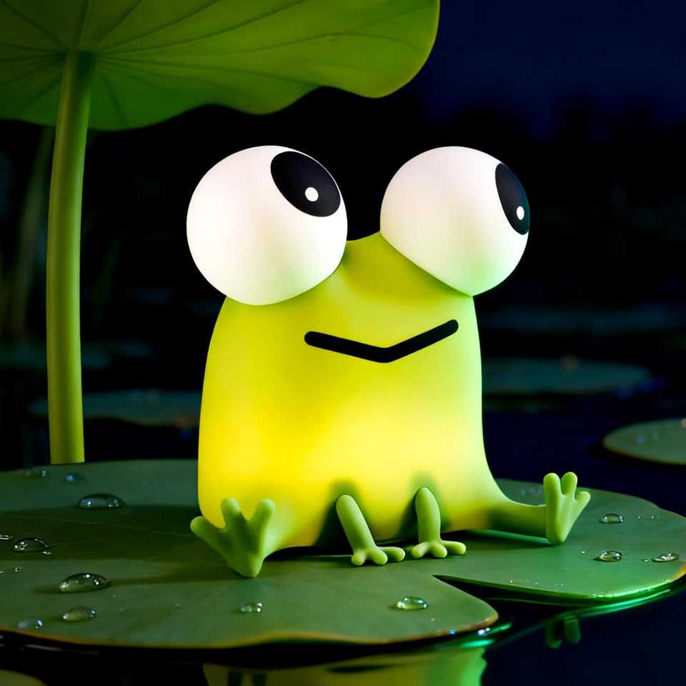 DAMELYN Frog Night Light in soft silicone for nursery safety.