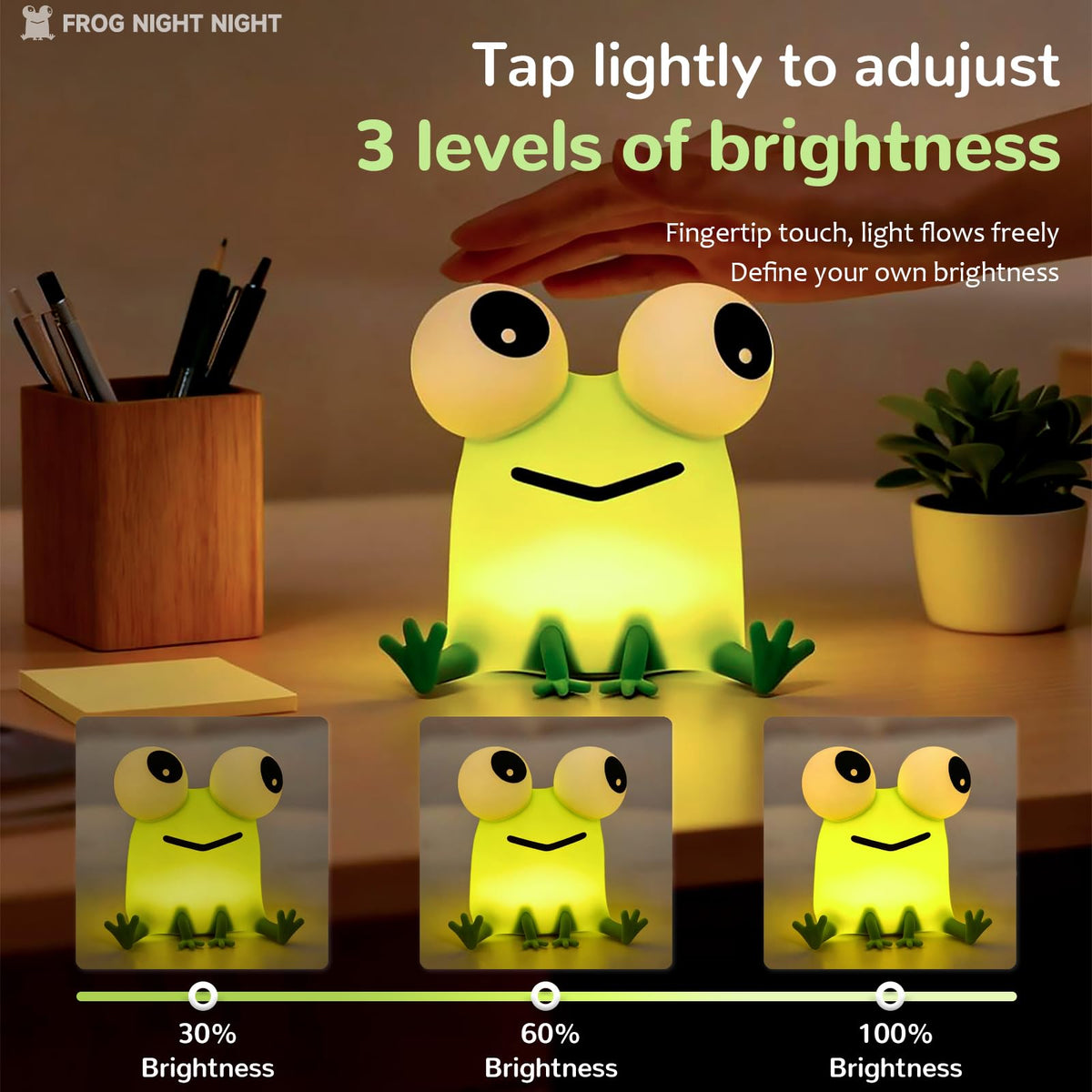 DAMELYN Frog Night Light with USB-C charging for easy powering.