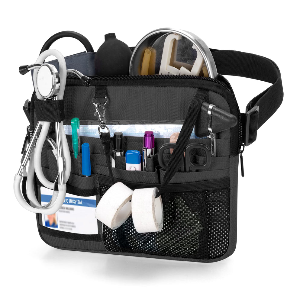 Damero Nurse Fanny Pack front view showing accessible pockets and ID window