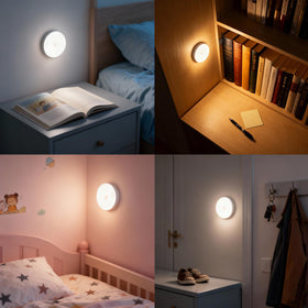 DAMI bedside puck light provides gentle glow for night use.