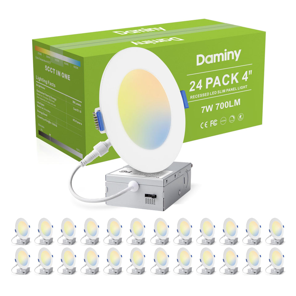 Daminy 24-pack 4-inch LED recessed light with junction box in front view.