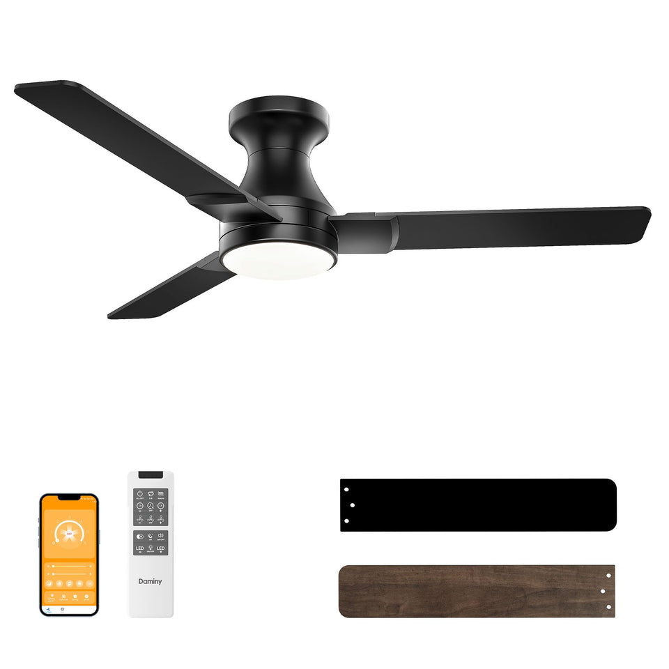 DAMINY 42-inch ceiling fan with lights remote control for customizable brightness and airflow.