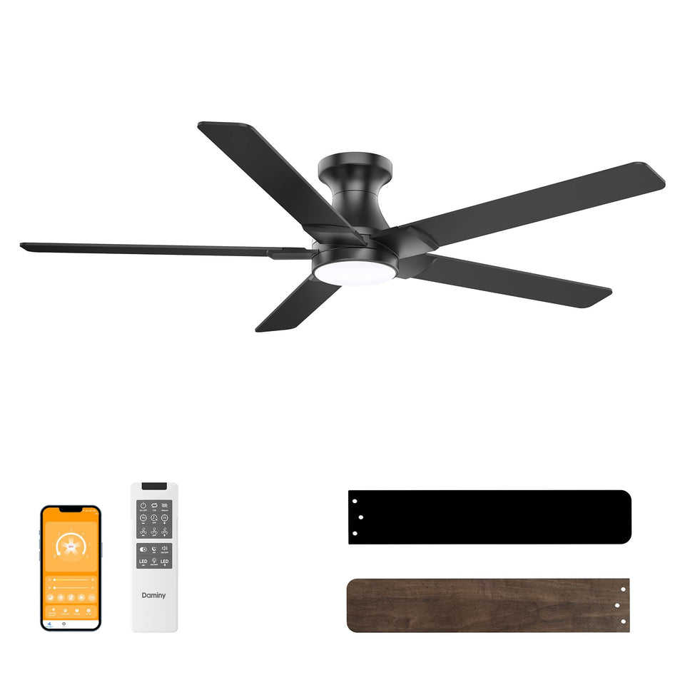 DAMINY 52-inch ceiling fan with lights in a modern living room for comfort