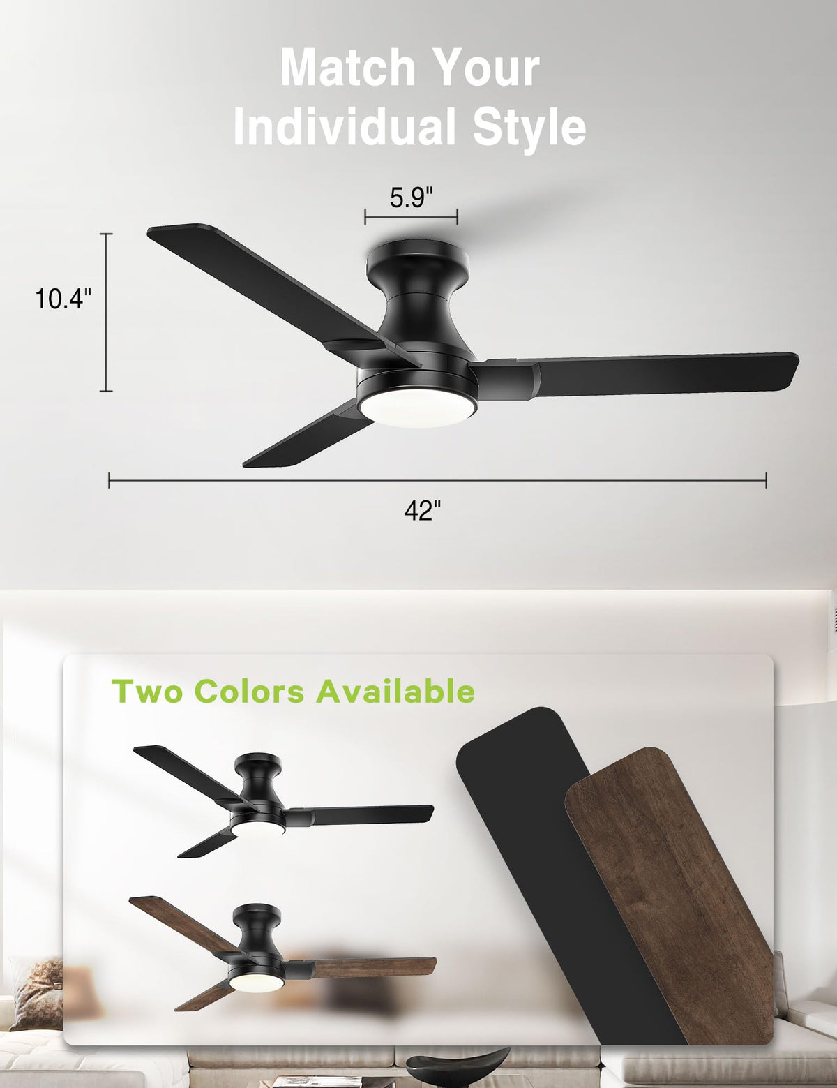 DAMINY double-sided blades in wood and black to match many styles.