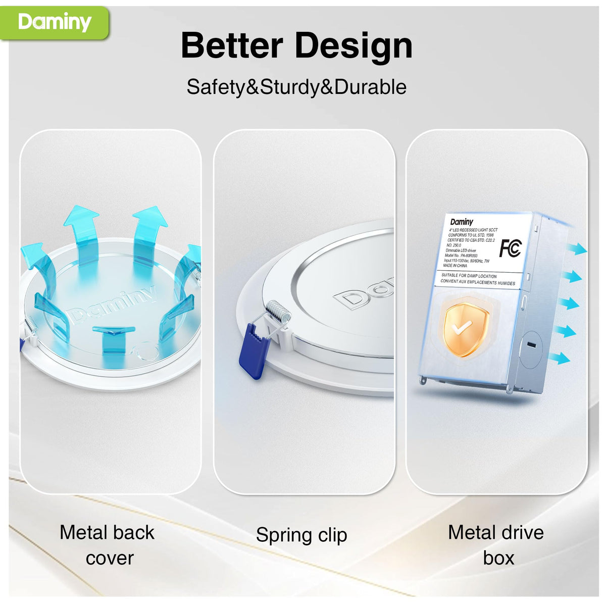 DAMINY dimmable recessed light with 5%-100% range for mood control.
