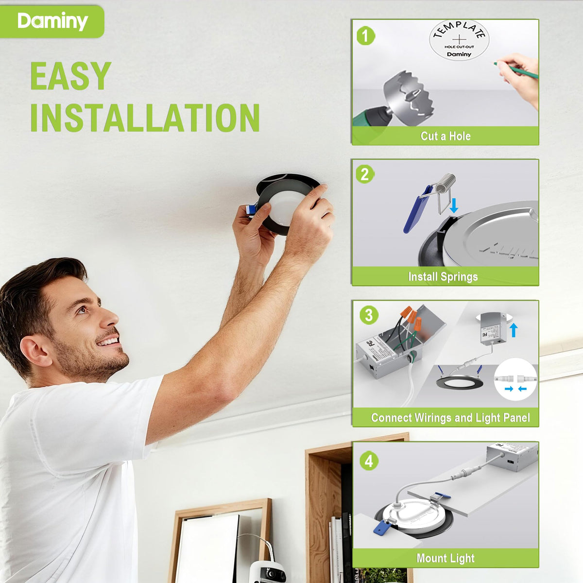 DAMINY safety-certified IC-rated and FCC compliant for peaceful installation.