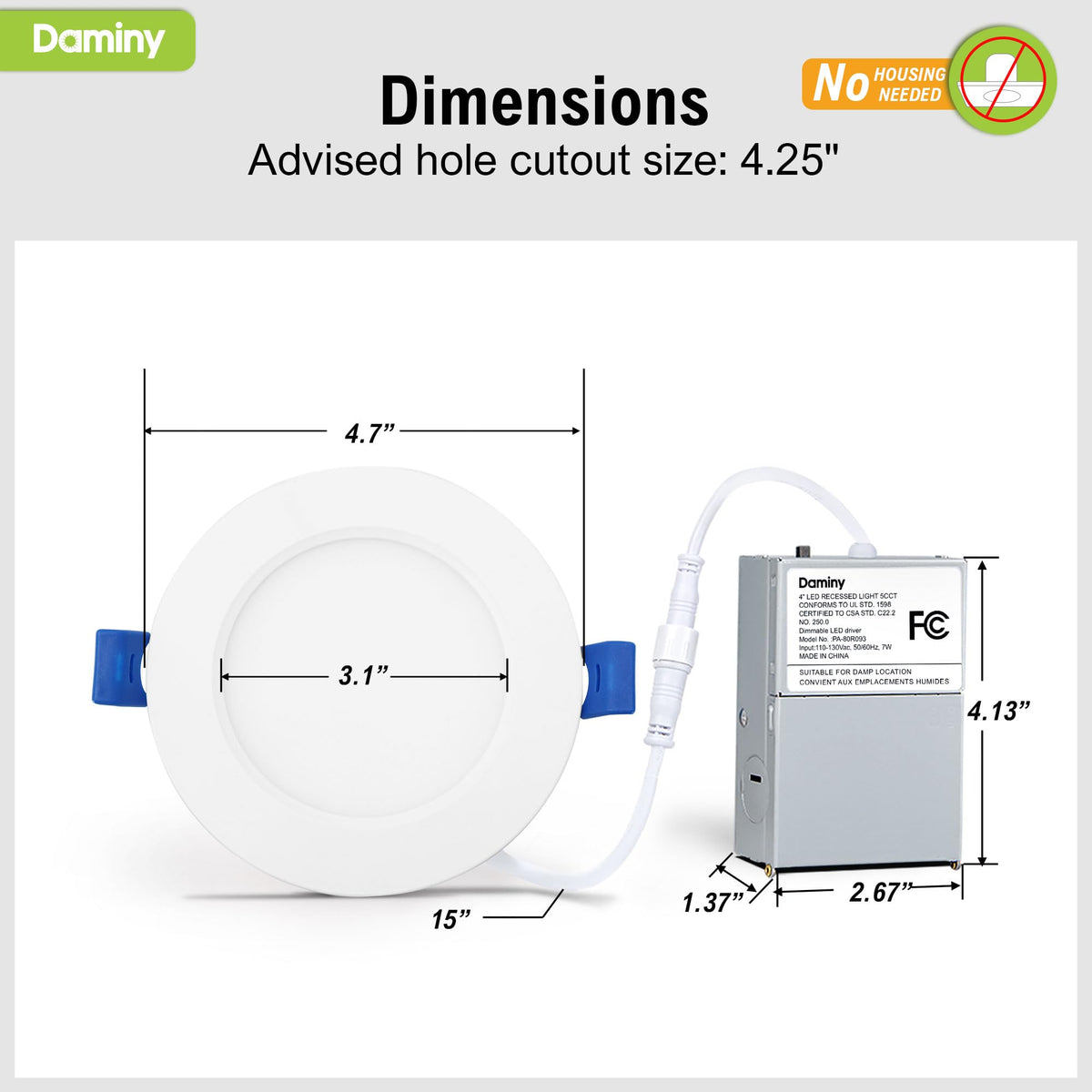 Ultra-thin 4-inch DAMINY recessed light blends into ceiling seamlessly.