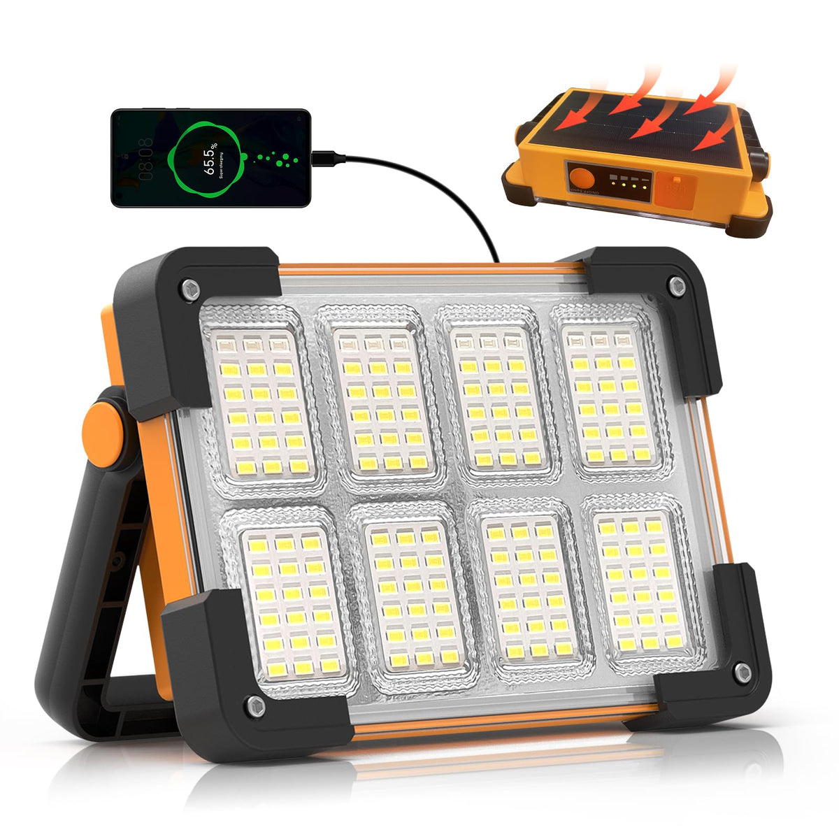 DANCINGBOAR 120W solar work light front view for bright portable outdoor illumination.