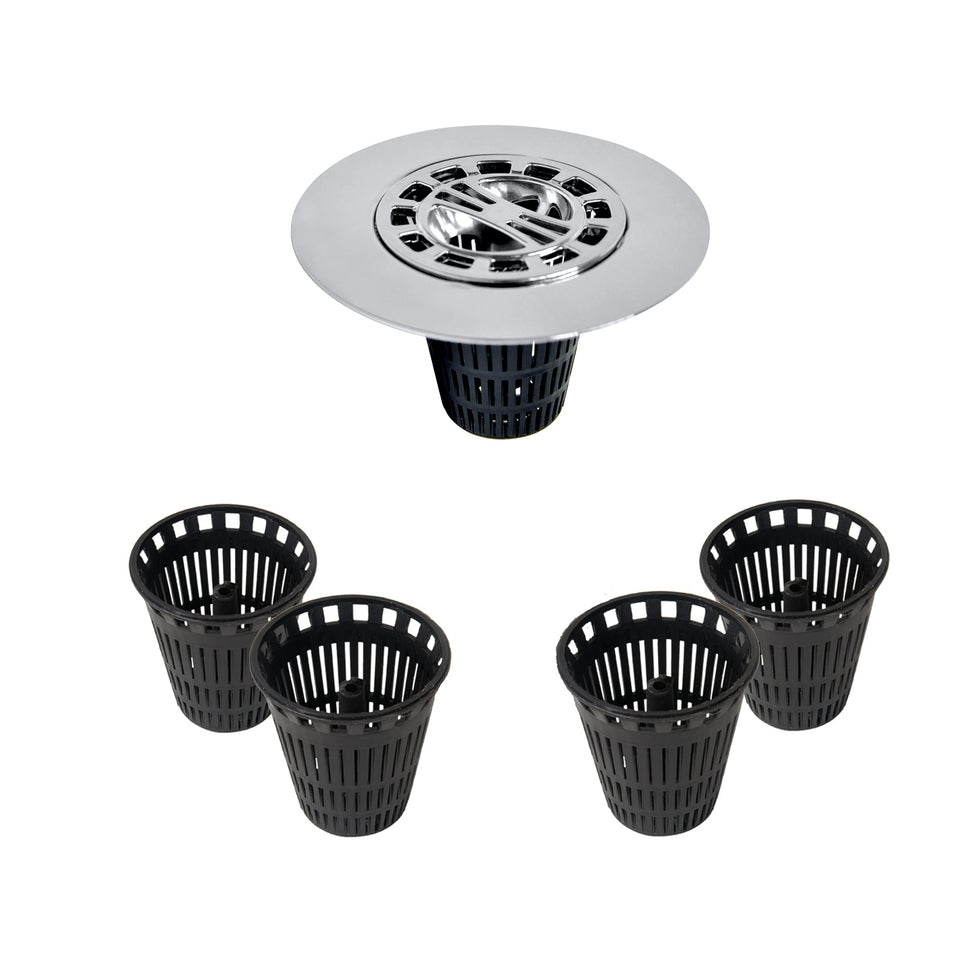 Danco 10529P chrome shower drain hair catcher with five baskets for easy debris removal.
