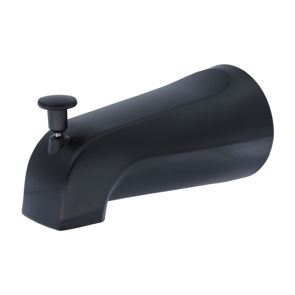 Danco 11079 matte black tub spout close-up shows durable finish and modern styling.