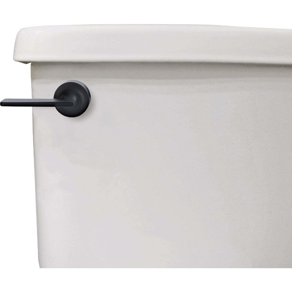 Danco 12052 matte black toilet tank lever close-up shows sleek finish for modern bathrooms.