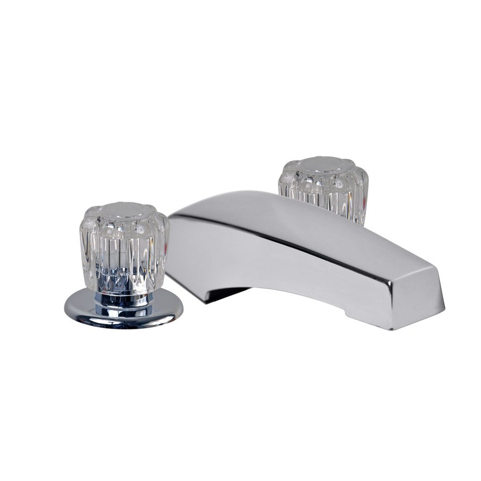 DANCO 2-handle chrome faucet with acrylic handles for mobile home RV bathrooms, easing precise temperature and flow control.