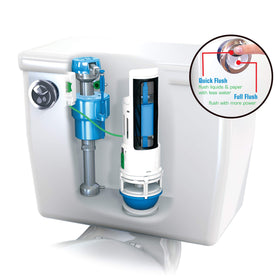 Danco HydroRight chrome push-button handle for easy flush control.