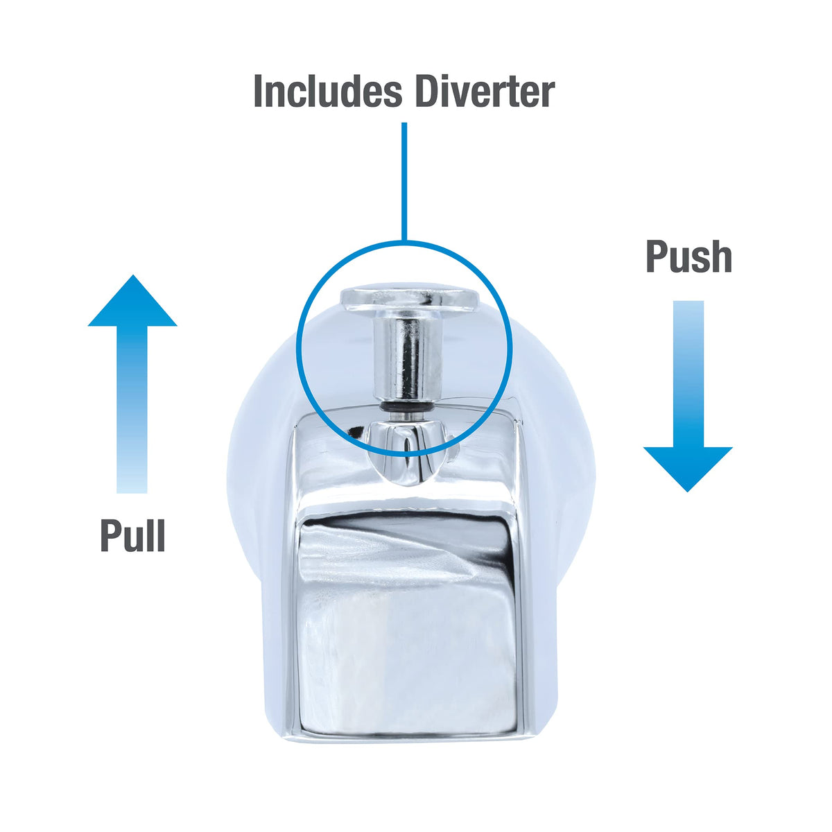 Danco tub spout reaches 5 inches for comfortable tub and shower setup.