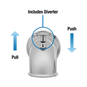 Six-inch reach of the spout provides extra clearance in baths.