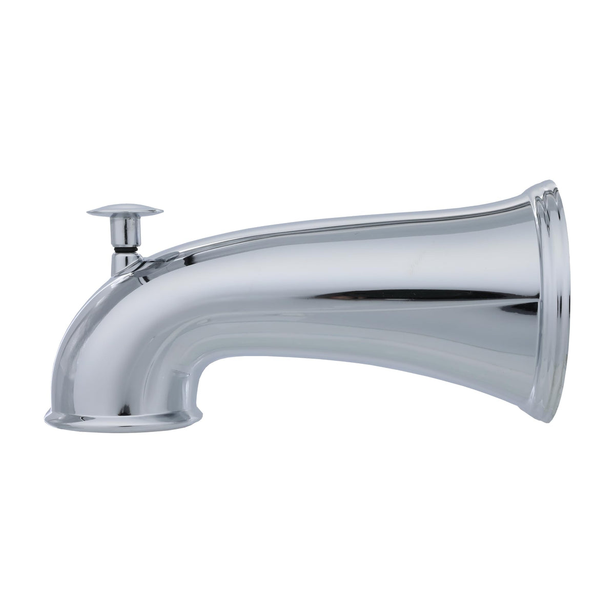 DANCO chrome tub spout with universal fit and pull-up diverter for easy upgrade.