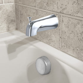 Danco chrome tub spout thread detail showing durable metal construction.