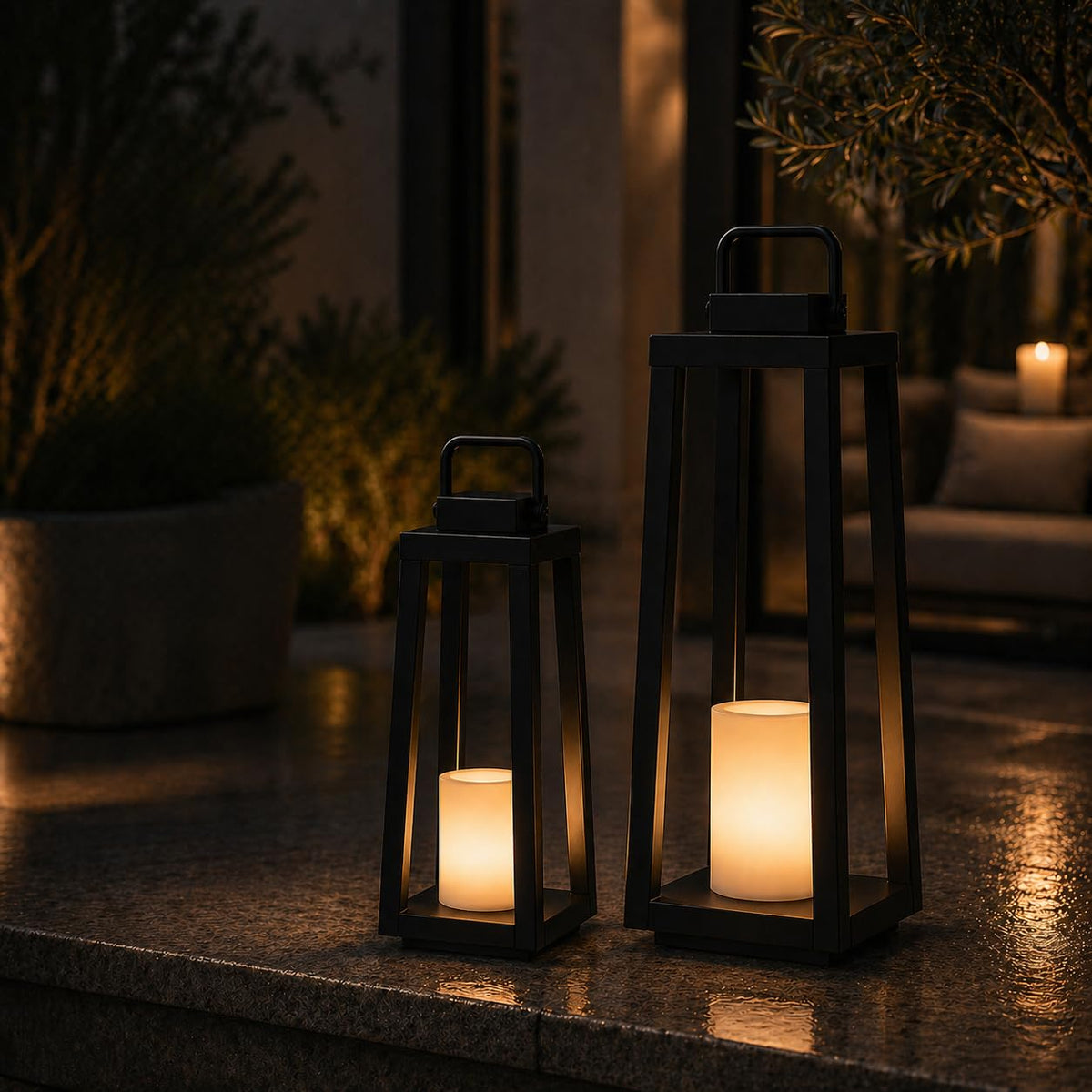 DANCYHOME H16 decorative lantern enhances porches and decks with subtle glow.