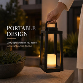 DANCYHOME H16 weatherproof outdoor lantern provides ambient lighting for patios.
