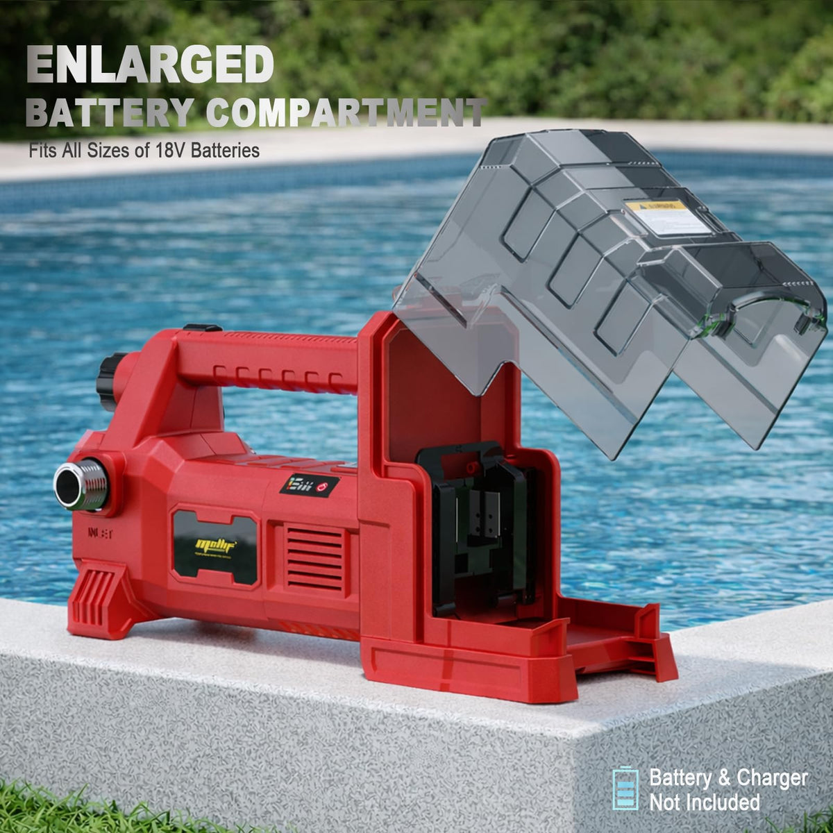 Danero self-priming water pump setup for easy draining of pools and ponds.