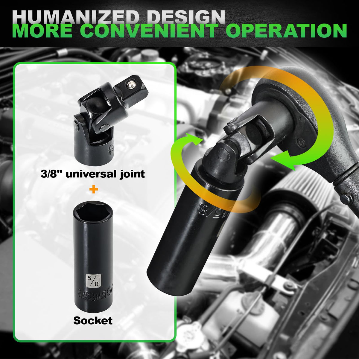 Dangkiy 3/8 drive impact universal joint enables tighter angles.