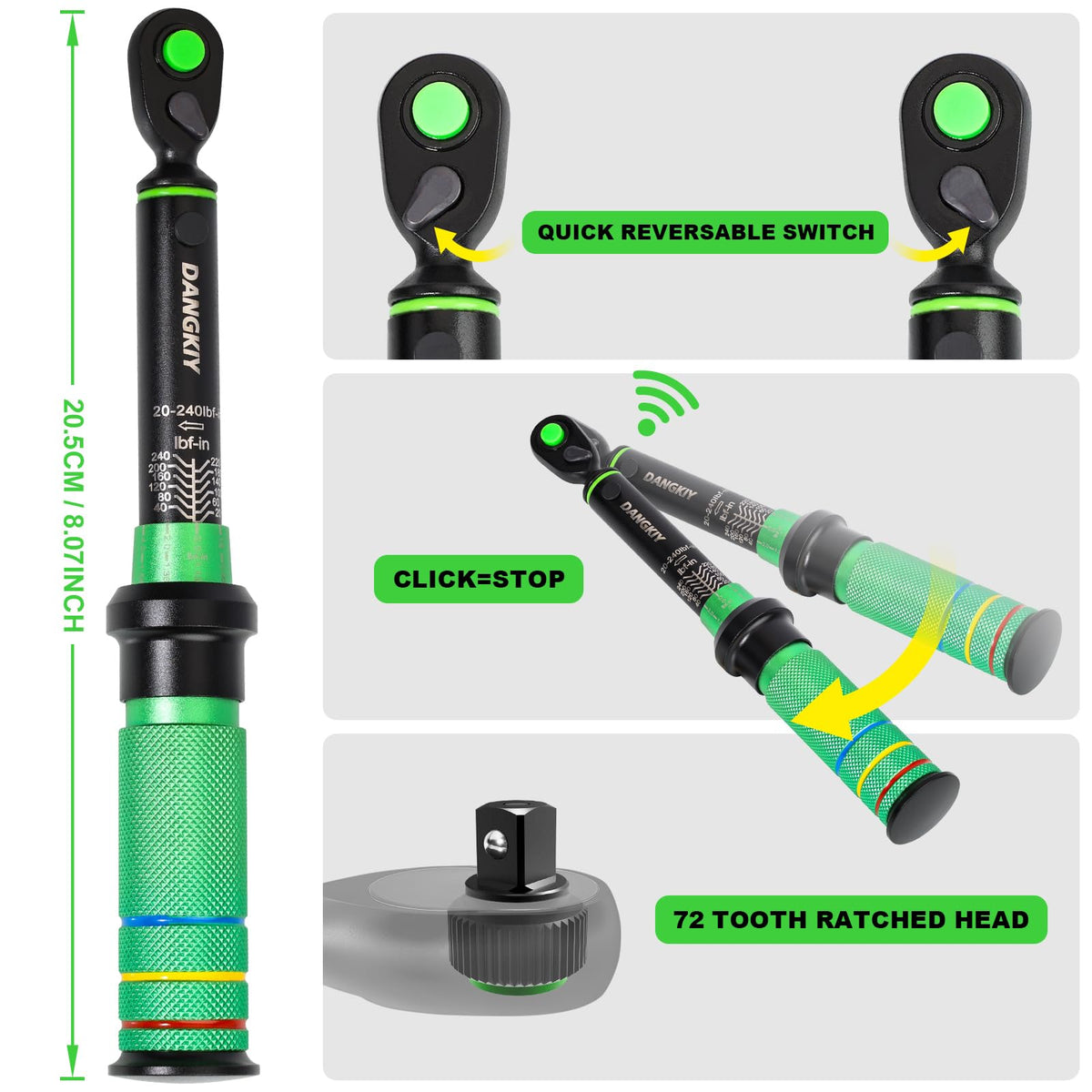DANGKIY torque wrench 3-degree rotating head for tight spots