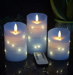 Danip Sky Blue LED candle with starlight string creates a delicate ambient glow for cozy evenings.