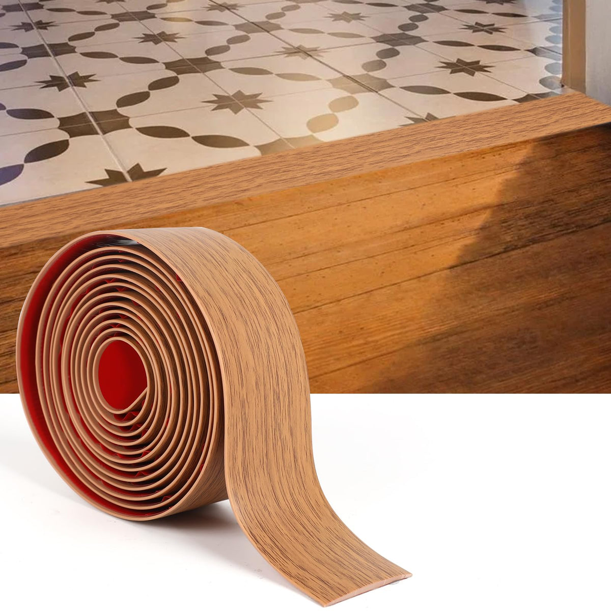 Danlaila 2-inch by 10-foot brown wood grain floor transition strip for seamless joins.