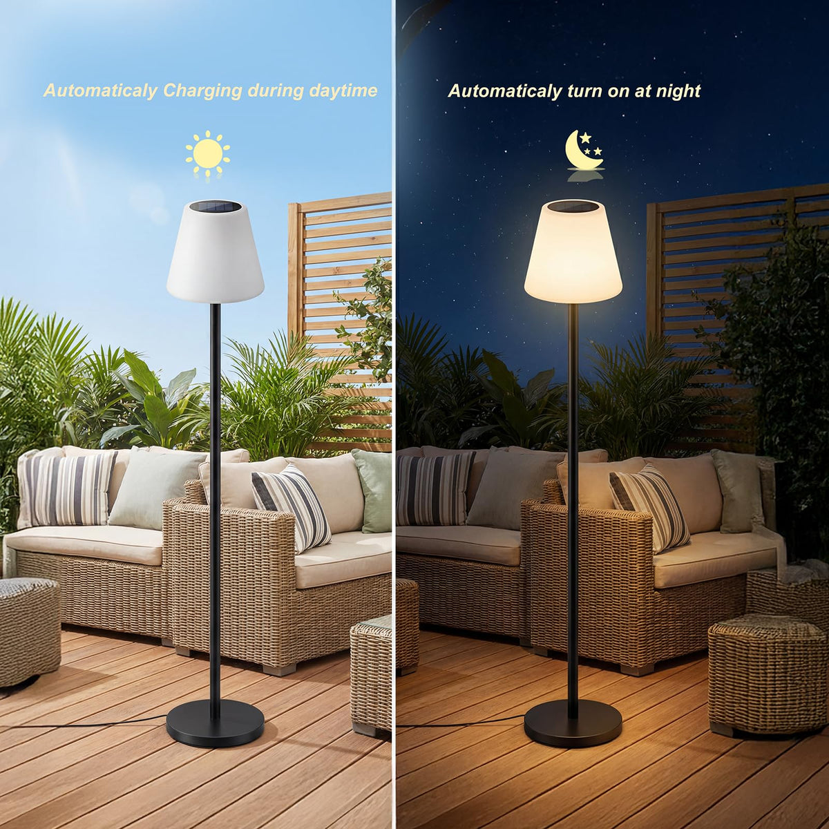Dansny solar outdoor floor lamp side view showcases sleek, modern design for decks