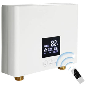 Daordaer electric tankless water heater front view with compact design and instant hot water promise.