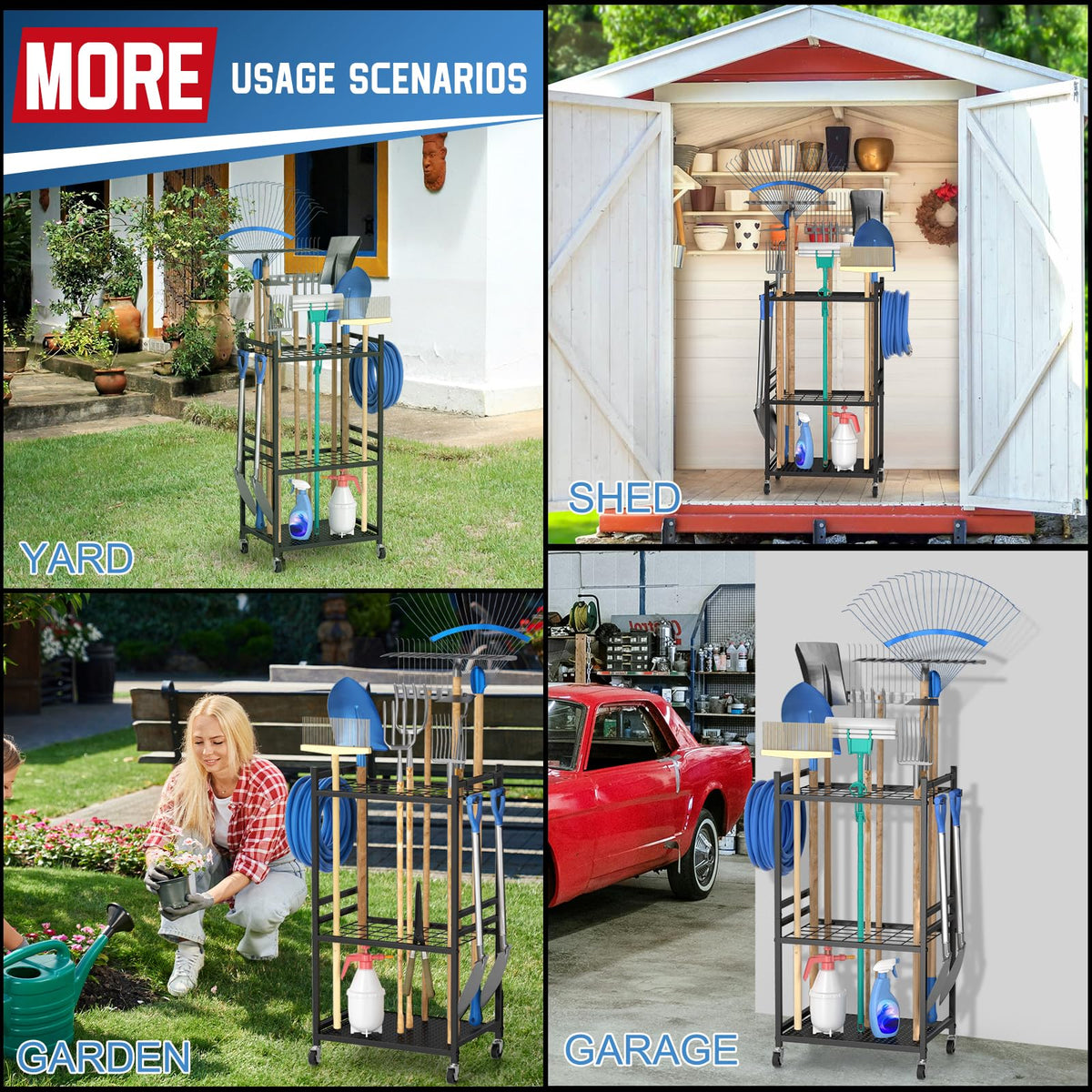 Compact footprint of DAOUTIME organizer fits garages and sheds.