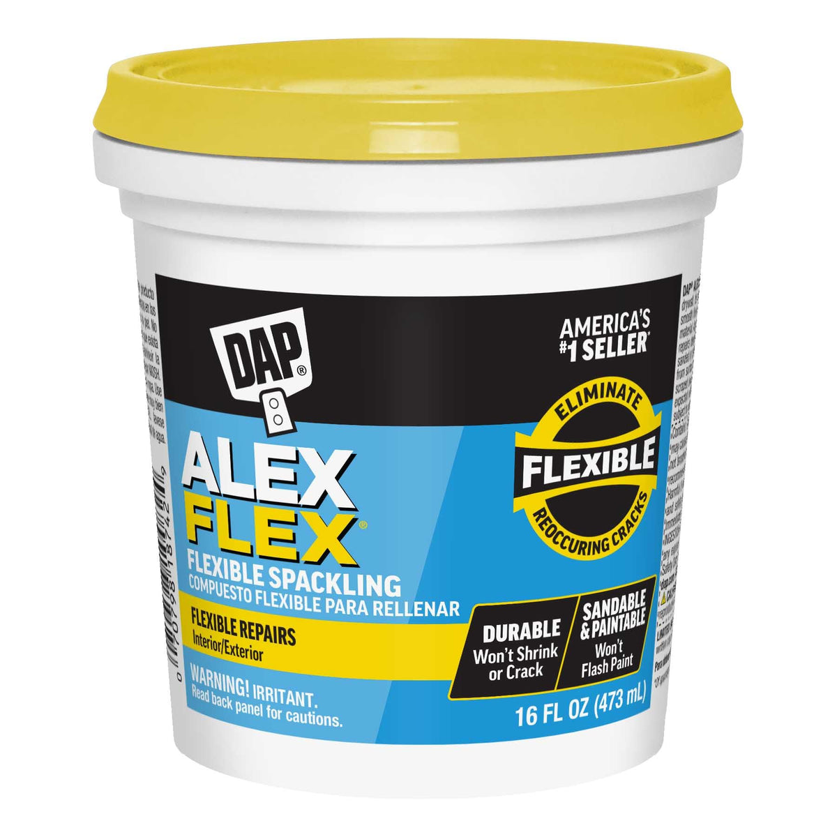 DAP Alex Flex spackling pour shows smooth, flexible repair ready for painting