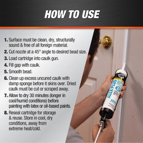 DAP Alex Plus caulk bead application on trim showing flexible seal.