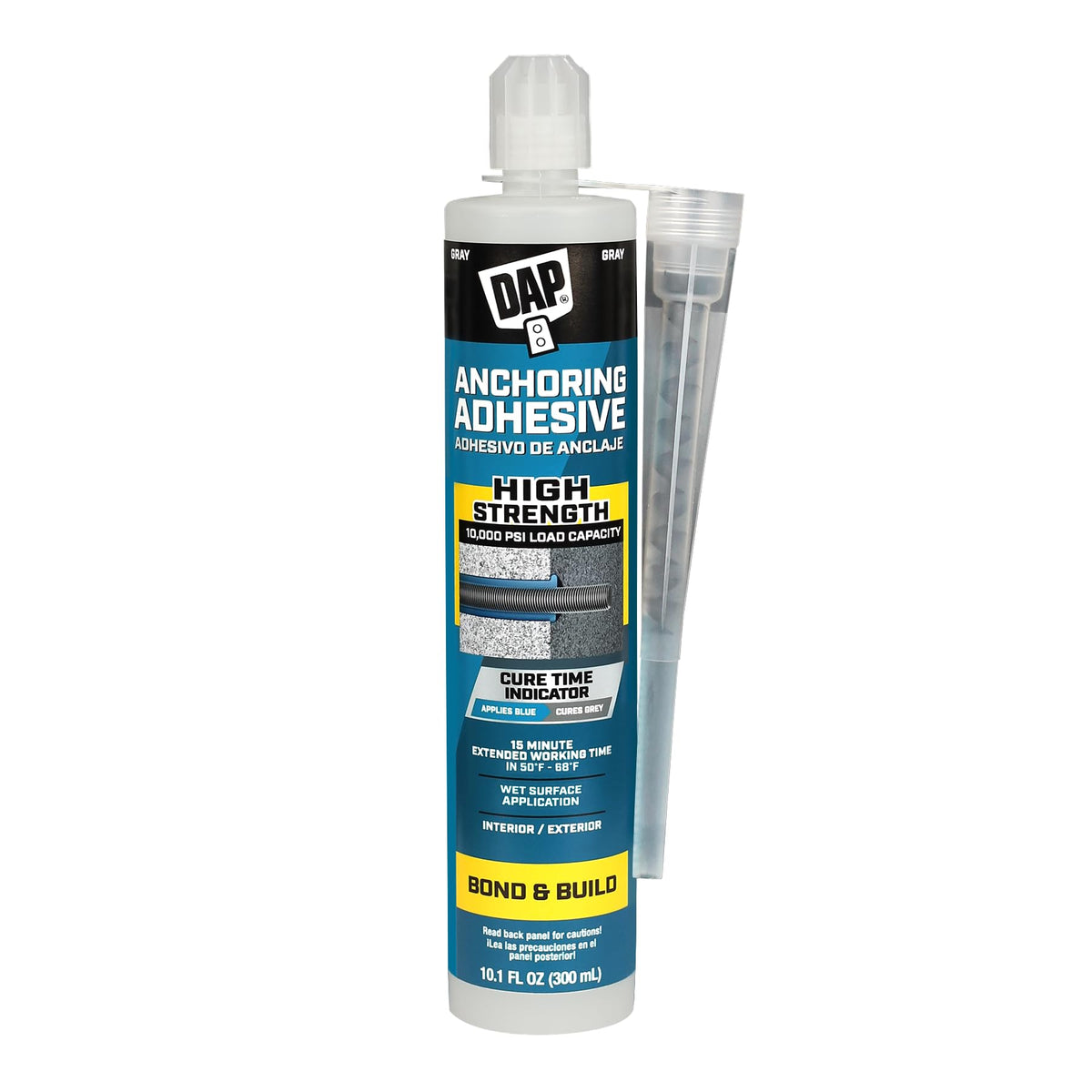 DAP Anchoring Adhesive blue paste dispensed from cartridge.