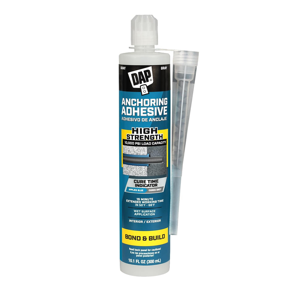 DAP Anchoring Adhesive blue paste dispensed from cartridge.