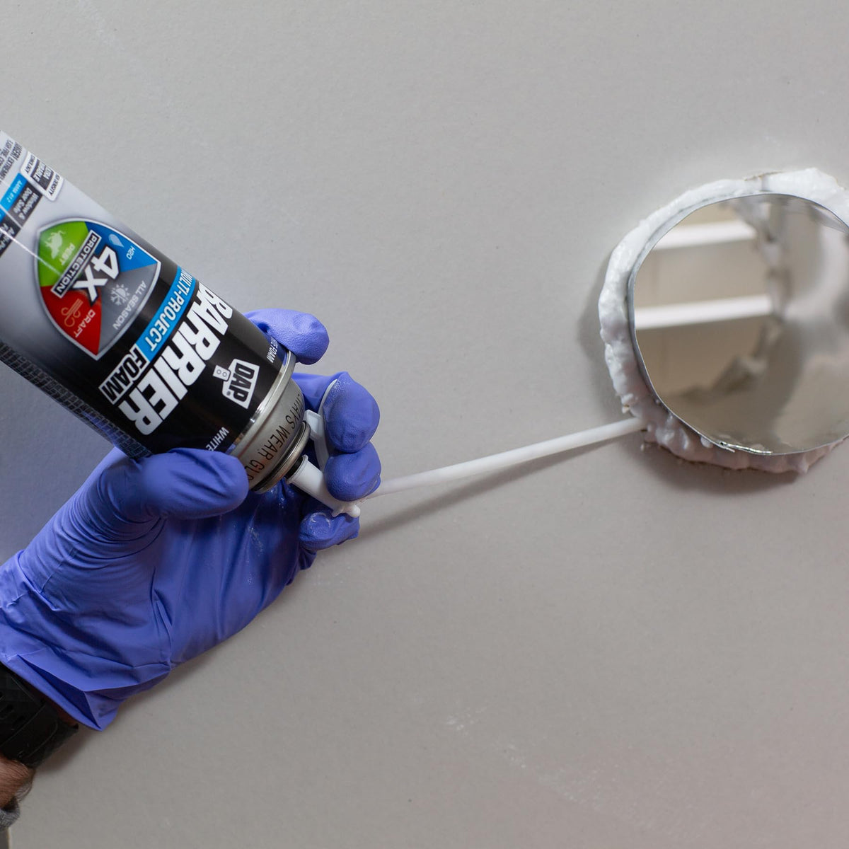 DAP Barrier Foam dries tack-free for clean, finished surfaces.