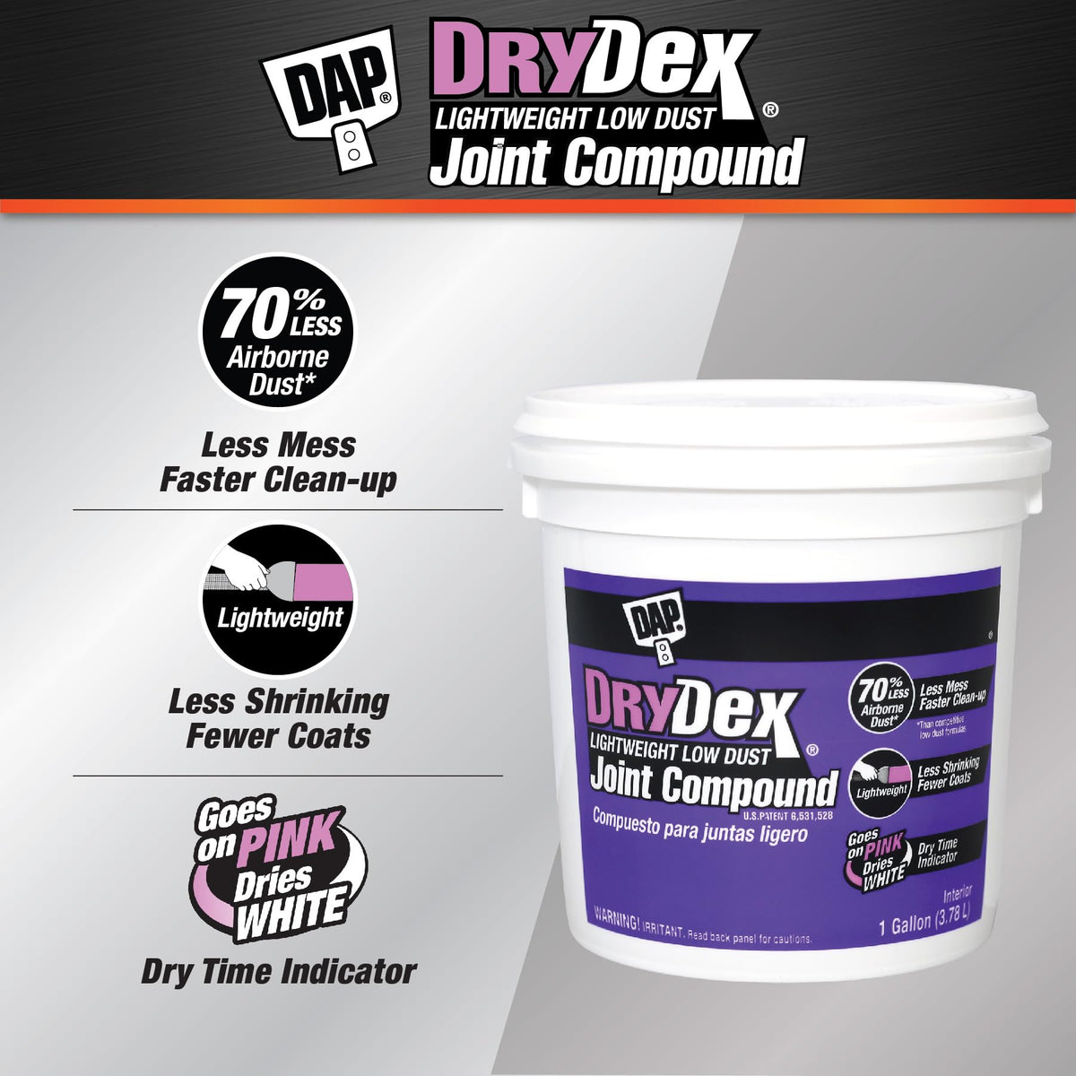 DAP DryDex pink-to-white dry time indicator signals sanding.