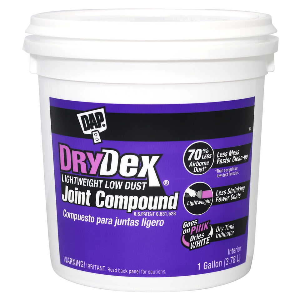 DAP DryDex lightweight joint compound for smooth gypsum joints.