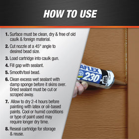 DAP Dynaflex 230 cedar tan exterior siding joint shows weatherproof potential.