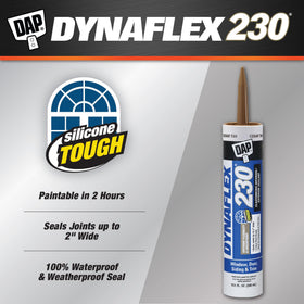 DAP Dynaflex 230 cedar tan seal bead on trim demonstrates strong adhesion.