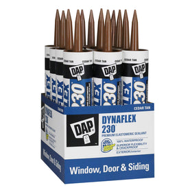DAP Dynaflex 230 cedar tan tube close-up for home sealing projects.